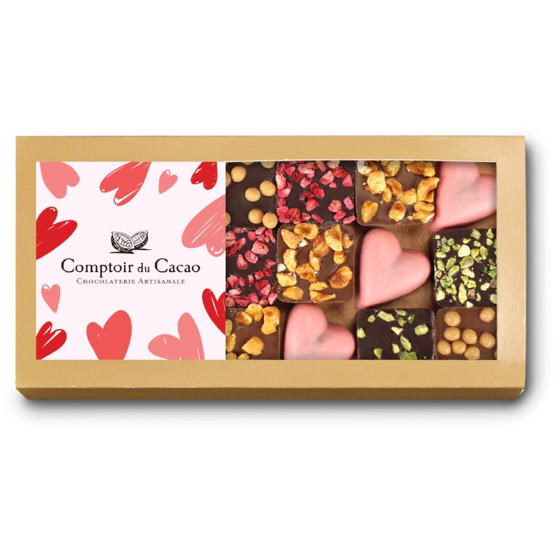 Etui coeur et assortiment praliné feuilleté- Comptoir du cacao- 175g