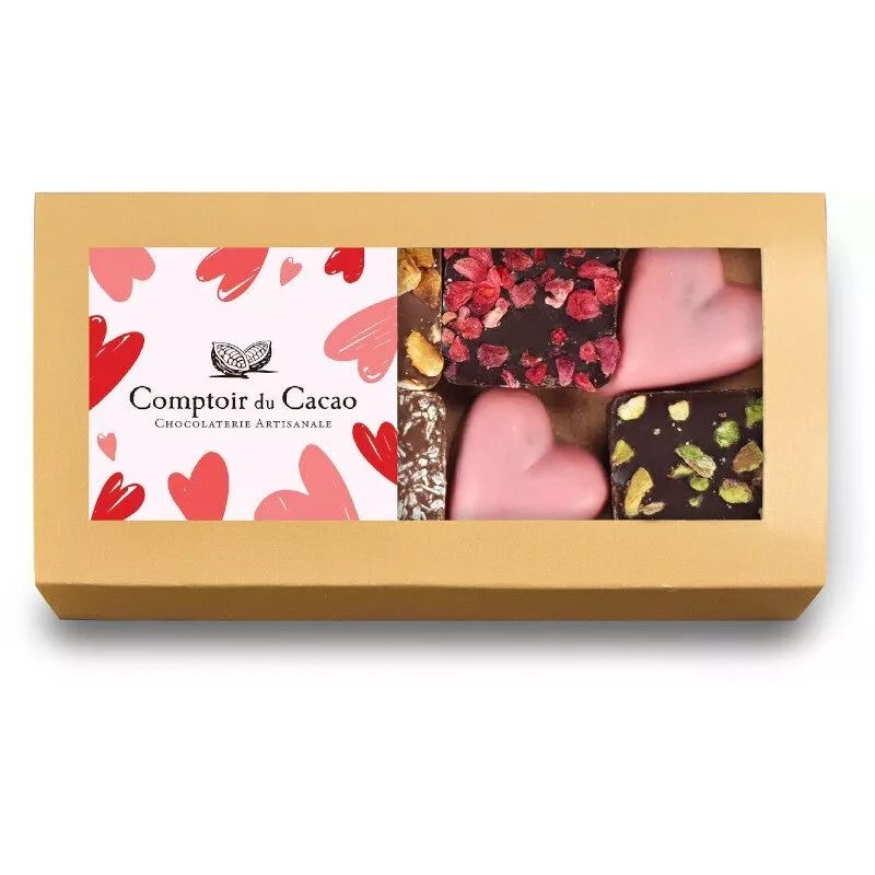 Etui coeur et assortiment praliné feuilleté- Comptoir du cacao- 75g