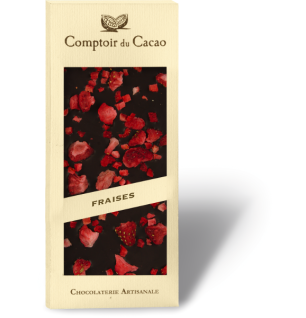 Tablette de Chocolat Noir et Fraises- Comptoir du cacao- 90g