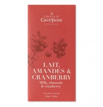 Tablette de chocolat au lait, amandes et cranberry- Café Tasse- 85g