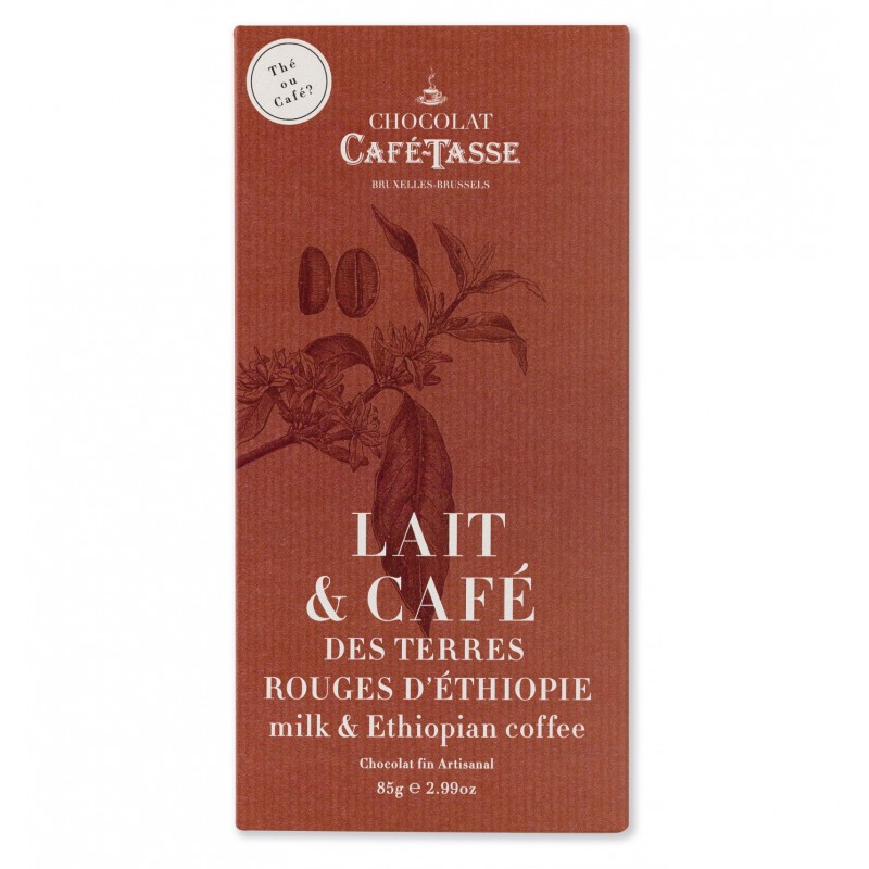 Tablette de chocolat au lait & café des terres rouges d'Ethiopie- Café Tasse- 85g