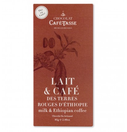 Tablette de chocolat au lait & café des terres rouges d’Éthiopie- Café Tasse- 85g